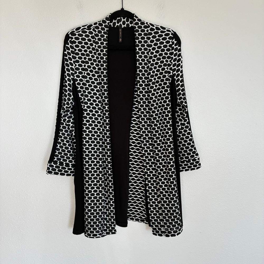 IC by Connie K Cardigan Women L Black White Honeycomb Textured Open Front Jacket